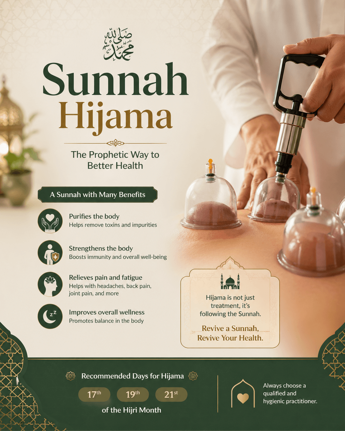 Sunnah Hijama: The Prophetic Guide to Wet Cupping, Hijri Days, and Practice in Dubai